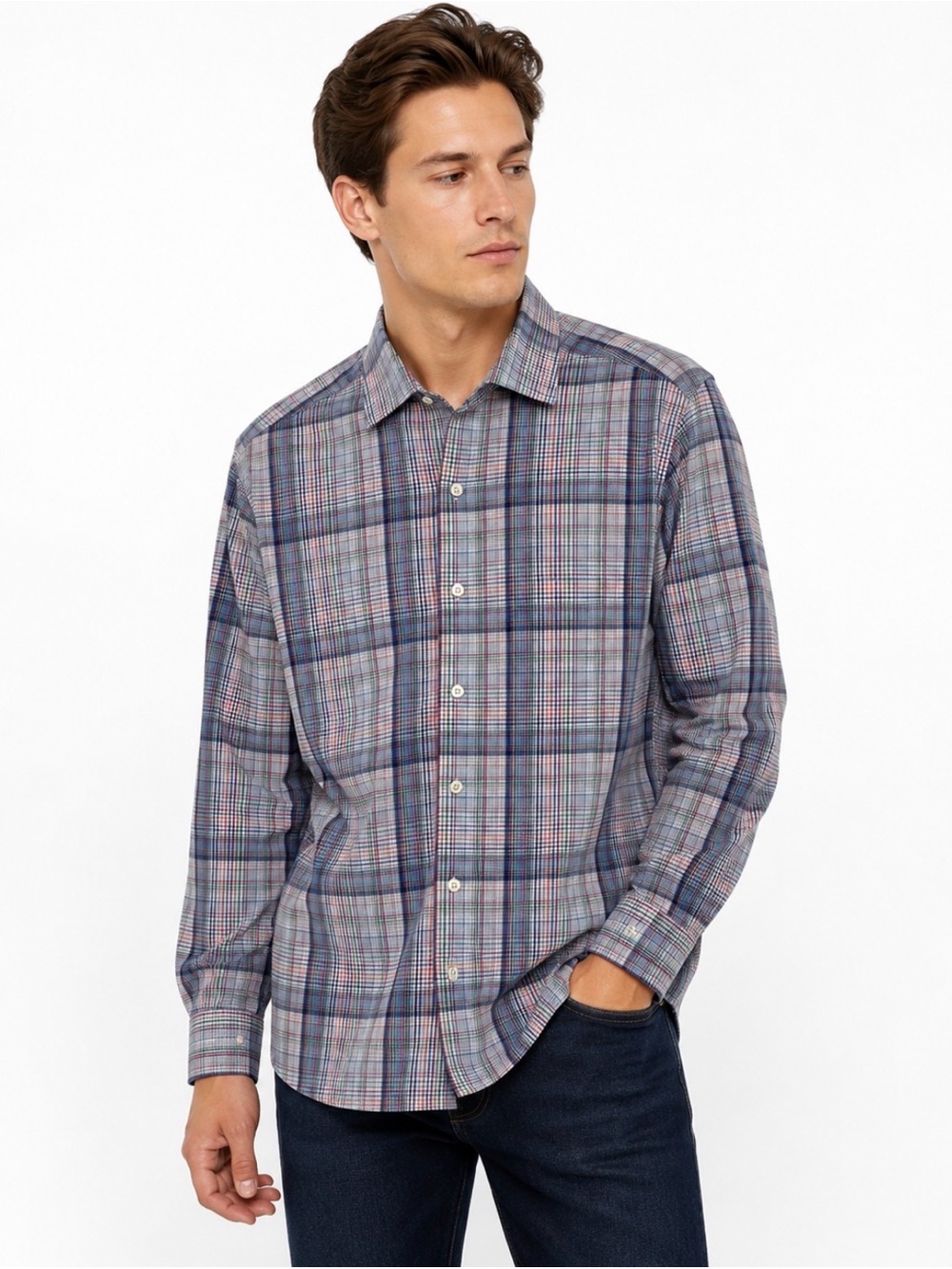 Peter Millar Men’s Button-Down Plaid Casual Career Shirt Cotton Blue Size Small